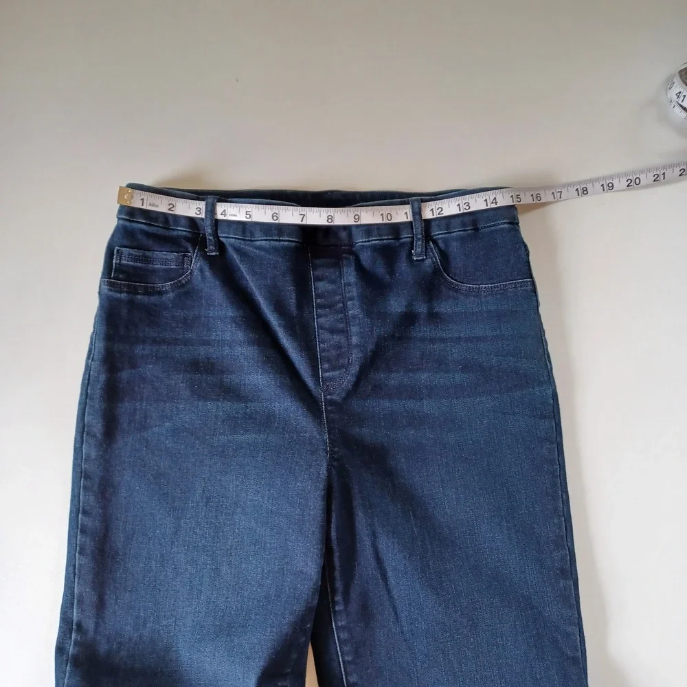 Time and True Pull On Jeans Womens M 8-10 Dark Wash Denim Faux Fly Stretch Pants